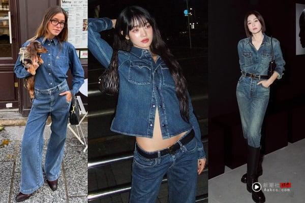 衬衫穿搭攻略!从白衬衫到牛仔衬衫,20大实用搭法+80种穿搭时髦范本,轻松驾驭! 内容图15 新潮社-实时最新热点娱乐时尚美妆等新闻资讯网站! 多位名人与部落客示范牛仔衬衫搭配同色系牛仔裤,透过不同深浅的蓝色穿出显高显瘦的整体感。