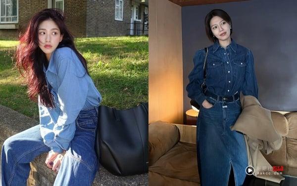 衬衫穿搭攻略!从白衬衫到牛仔衬衫,20大实用搭法+80种穿搭时髦范本,轻松驾驭! 内容图14 新潮社-实时最新热点娱乐时尚美妆等新闻资讯网站! 两位女子示范牛仔衬衫混搭穿搭,将休闲的牛仔衬衫搭配牛仔长裙或牛仔宽裤,营造率性与正式感结合的冲突美感。