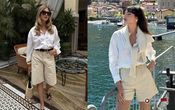 衬衫穿搭攻略!从白衬衫到牛仔衬衫,20大实用搭法+80种穿搭时髦范本,轻松驾驭! 内容图9 新潮社-实时最新热点娱乐时尚美妆等新闻资讯网站! 两位时尚部落客示范白衬衫搭配百慕达短裤,分别以针织衫及黑色皮带当配件,穿出帅气的夏日休闲感。