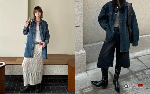 衬衫穿搭攻略!从白衬衫到牛仔衬衫,20大实用搭法+80种穿搭时髦范本,轻松驾驭! 内容图18 新潮社-实时最新热点娱乐时尚美妆等新闻资讯网站! 部落客示范牛仔衬衫外套穿搭,分别内搭白色 T 恤与短版背心配上短裙,展现春夏的清爽层次感。