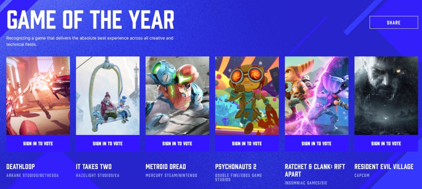 TGA 2021 游戏大奖入围名单出炉！‘ 死亡循环 Deathloop ’荣获八项提名，年度最佳游戏持续投票中！