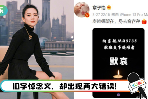 章子怡悼念东航空难却用错词! 网酸爆:没文化还要装