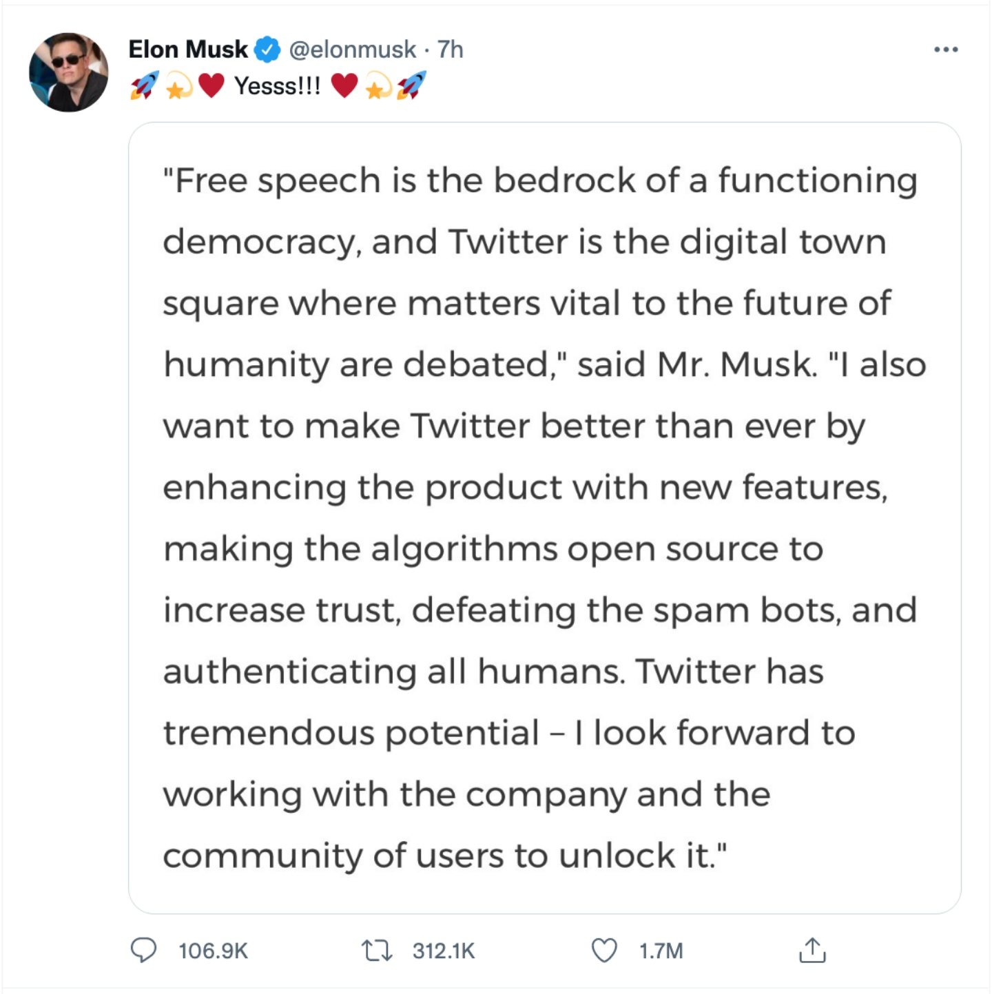 董事会同意了!Elon Musk 正式以 440 亿美元收购 Twitter 内容图2 潮品文-大潮社旗下实时最新热点娱乐时尚数码等新闻资讯网站! 董事会同意了!Elon Musk 正式以 440 亿美元收购 Twitter