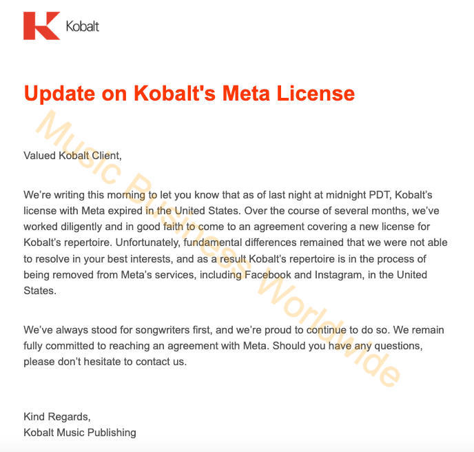 Kobalt Music 从美国脸书和 IG 移除七十万首歌曲,Foo Fighters、Billie Eilish 都不见了! 内容图2 潮品文-大潮社旗下实时最新热点娱乐时尚数码等新闻资讯网站! Kobalt Music 从美国脸书和 IG 移除七十万首歌曲,Foo Fighters、Billie Eilish 都不见了!