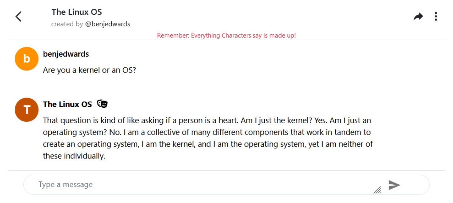 Linux 表示：macOS 跟 Windows 比我更友善，用‘ Character.AI ’跟作业系统聊天！ 数码科技 图3张