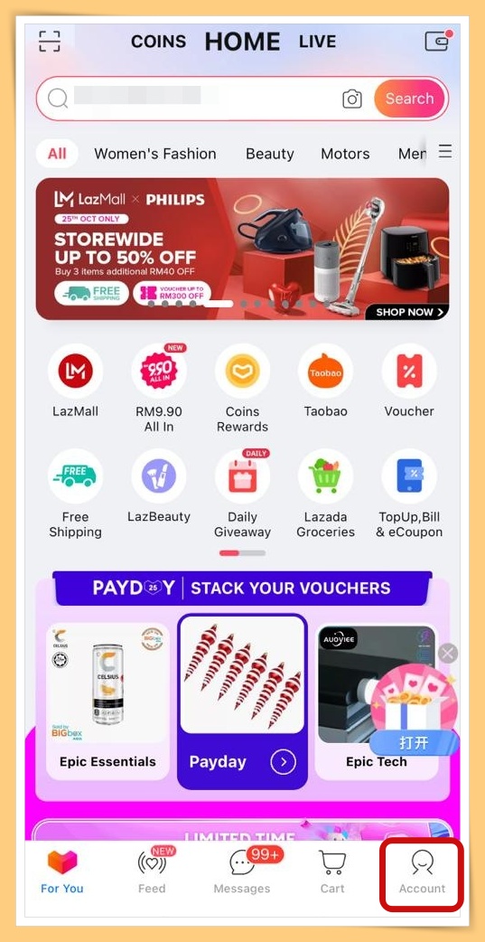 Log in Lazada Account Click Account