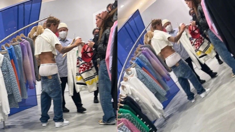 Justin Bieber当众“脱衣试穿” 裤子也照脱！ 娱乐资讯 图2张