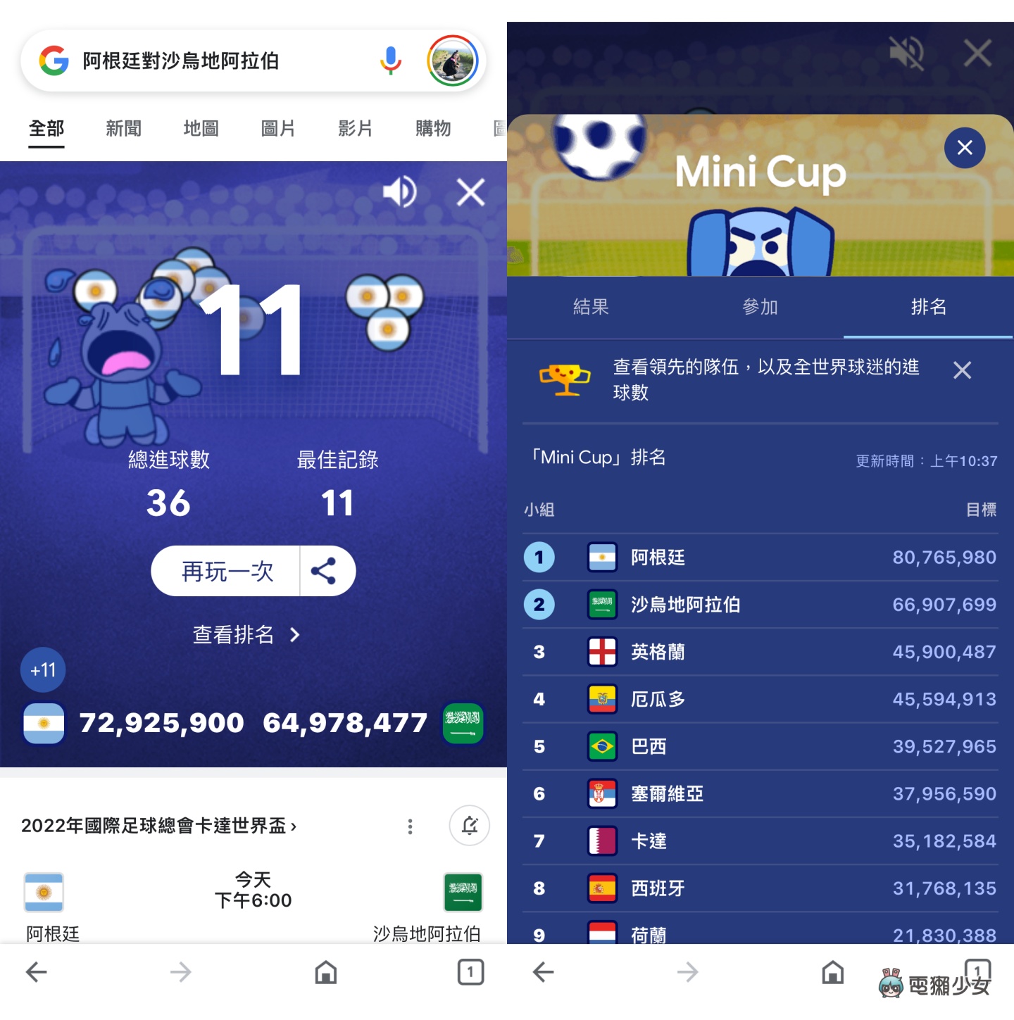 世界杯风潮来袭!Google App 推迷你足球游戏 打开手机就能玩(iOS/Android) 内容图5 潮品文-大潮社旗下实时最新热点娱乐时尚数码等新闻资讯网站! 世界杯风潮来袭!Google App 推迷你足球游戏 打开手机就能玩(iOS/Android)