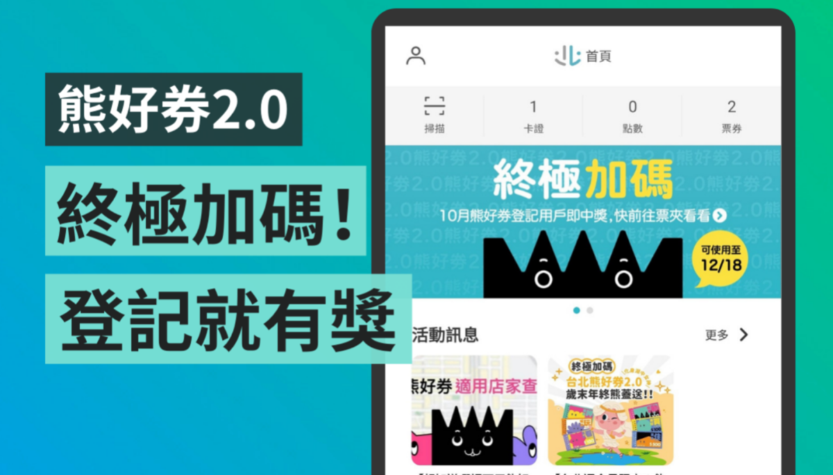 北市府祭出‘ 熊好券 2.0 ’终极加码！有登记过的台北通会员就有奖