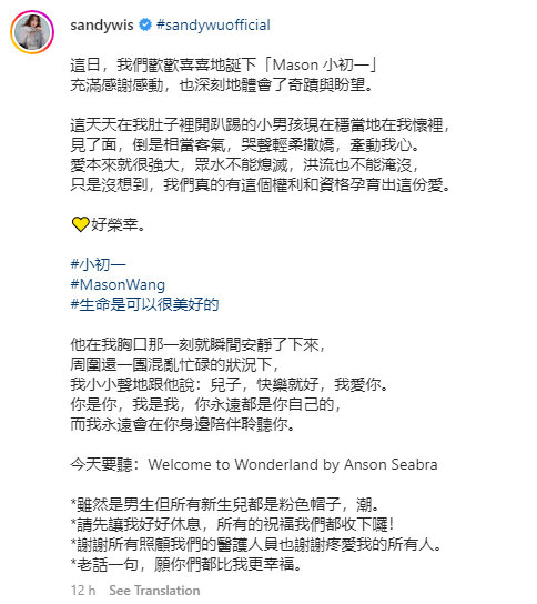 恭喜！吴姗儒升格当妈 公开儿子小名 娱乐资讯 图1张