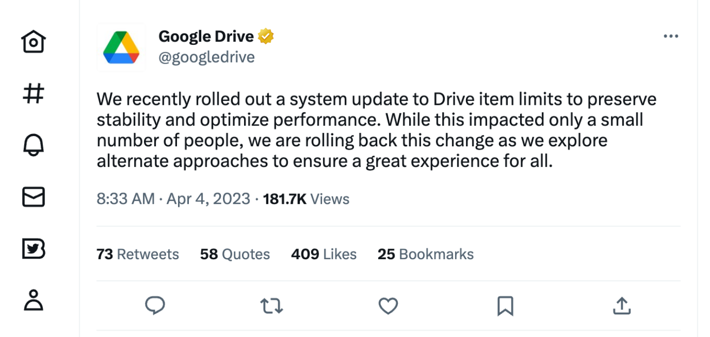 Google Drive 无预警限制用户传档上限后 没过多久又反悔改回 内容图2 潮品文-大潮社旗下实时最新热点娱乐时尚数码等新闻资讯网站! Google Drive 无预警限制用户传档上限后 没过多久又反悔改回