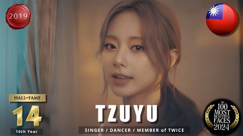 TWICE成员周子瑜10年来皆榜上有名，位居第14名。（图／翻摄自TC Candler YouTube）