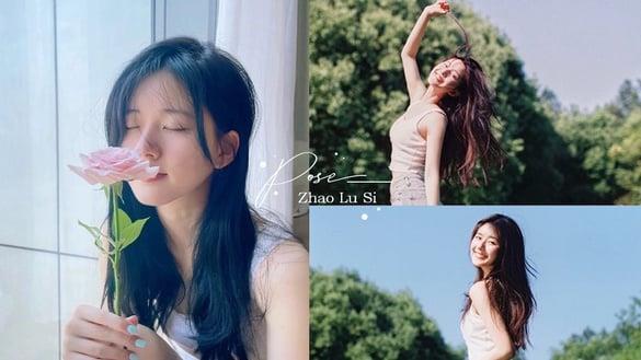 赵露思甜系拍照姿势公开！少女感POSE快笔记，这招让你视觉显瘦5公斤、无痛变出直角肩