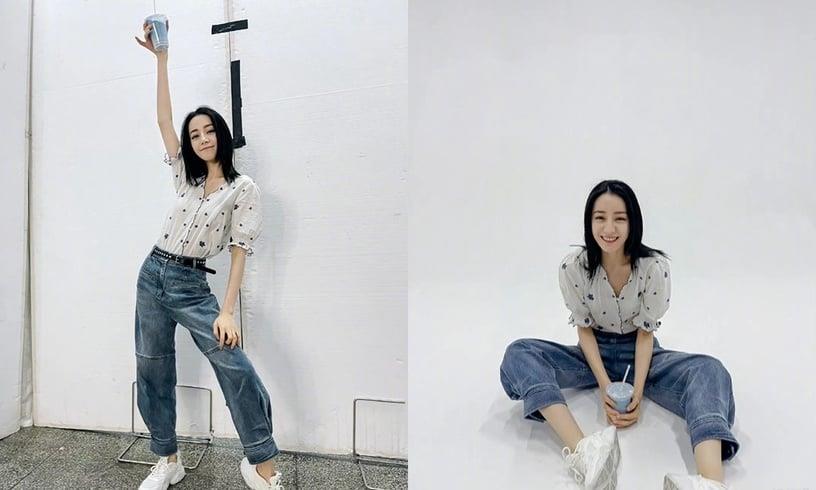 女星夏日“碎花单品”穿搭!赵露思、热巴甜酷女孩必学,Lisa、Jennie洋装版型超显瘦 内容图4 新潮社-实时最新热点娱乐时尚美妆等新闻资讯网站! 迪丽热巴碎花单品穿搭1:碎花三分袖上衣X老爷牛仔裤