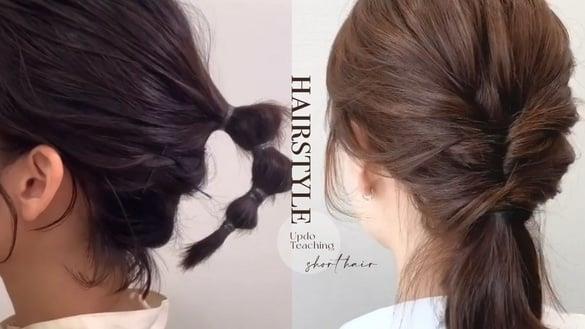短发怎么绑？短发绑发教学，马尾辫编发、泡泡马尾超简单，这款中短发过渡期绑发必学