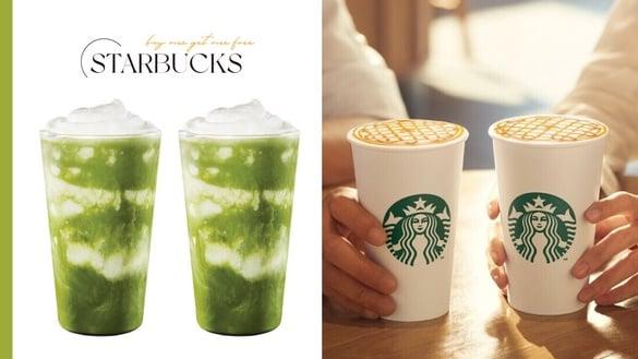 星巴克买一送一有星冰乐！星巴克买一送一优惠来了，10款指定咖啡饮品皆享买一送一优惠