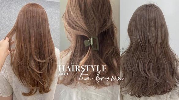去黄显白必染！2024夏季茶棕发色推荐，杏桃奶茶、透肤茶棕显白又高级，这款素颜也推荐
