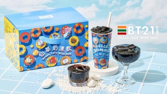 买一送一！7-11开卖BT21联名黑丸嫩仙草“仙草奶冻饮”，Q弹口感必喝再送BT21提袋