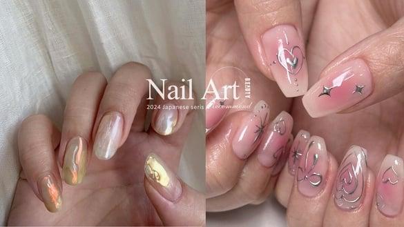 2024日系美甲款式推荐！11款人气美甲范本：裸色猫眼美甲气质耐看，冰块美甲夏日必做！