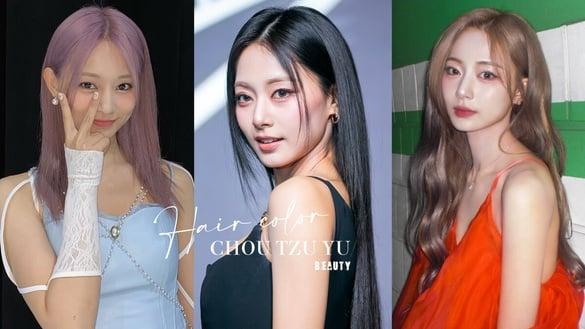 TWICE周子瑜“绝美发色”盘点：奶茶灰紫线条挑染过渡期也好看、“这色”公认显白有感