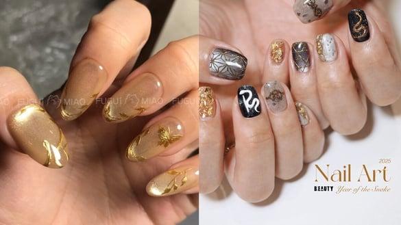 2025“蛇年过年美甲”款式推荐！神秘、贵气、日系小蛇美甲范本，这款金色招财美甲必做