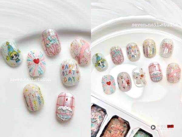 2025“生日美甲”范本一次看：从手绘蛋糕到INS油画风，让指尖成为生日亮点！