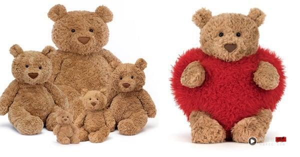 一只大型的Jellycat巴赛罗熊玩偶，凸显其柔软触感与作为安抚娃娃的特质