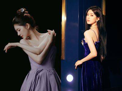 赵露思穿“露露紫礼服”美出仙气！天鹅颈、直角肩瘦到无赘肉