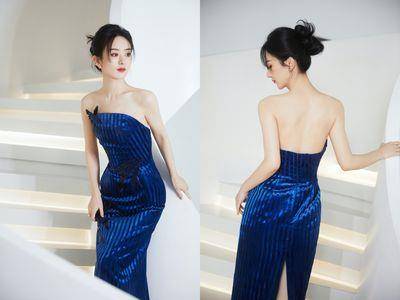 赵丽颖肉肉消失！霁蓝色礼服大露性感锁骨＋直角肩　一转身美背让网友都恋爱