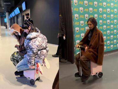 BLACKPINK全员热爱“行李箱小车车”　Lisa玩疯差点摔车！