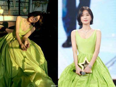 43岁秦岚穿“台牌礼服”少女感掀热议！　深U伞状裙勾勒好身材