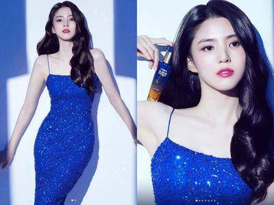 仙女下凡！韩韶禧蓝色亮片洋装秀S型水蛇腰　巧克力棕卷发美到出圈