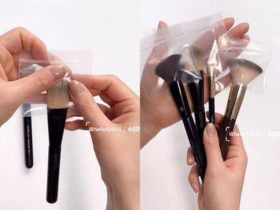 彩妆刷超神收纳法！余粉不乱沾、刷毛不乱翘　只要一个夹链袋搞定