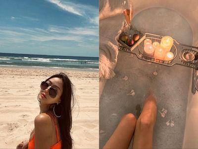 孙芸芸沐浴照曝光　享受花瓣浴、品美酒好惬意