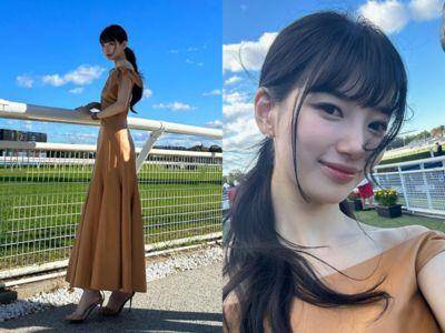 高级感顶天！秀智穿奶茶色一字领洋装　小露香肩配A4腰身材超狂