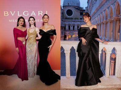 安海瑟薇S形曲线毕露　 女王造型击退Lisa称霸宝格丽晚宴