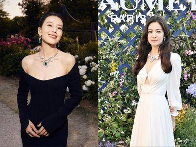 高圆圆大秀直角肩与S形曲线　珠宝上身气势不输小2岁宋慧乔