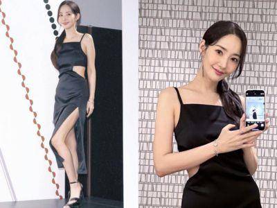 朴敏英黑洋装腰间双挖空好辣！开高衩露大长腿状态美翻