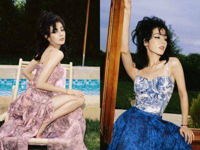 迪丽热巴裙䙓一撩露绝对领域太辣！泳衣配半身裙时尚度爆棚