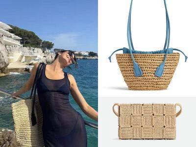 Kendall火辣摆拍行头洗版IG！BOTTEGA VENETA为度假打造拉菲草包、凉鞋