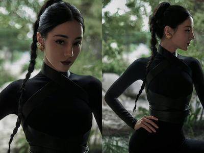 迪丽热巴穿Alaïa全黑紧身衣化身性感特务！“黄金腰臀比”电力超强