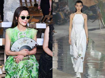 巴黎时装周／杨紫琼换逆龄蓬裙挺夏姿！贝壳光、海龙刺绣上岸打造虚幻美感