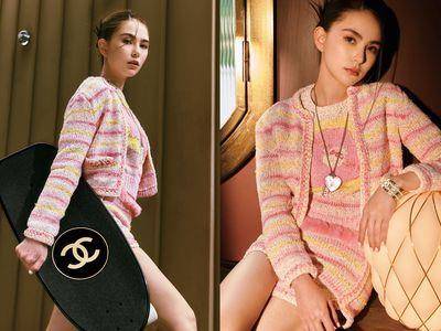 昆凌穿CHANEL套装纤长美腿藏不住　手拿双C滑板俏皮度破表