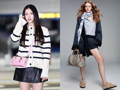 飞机装这样穿！Haerin背DIOR粉红小包甜度超标　LV毛拖鞋随便搭都得分