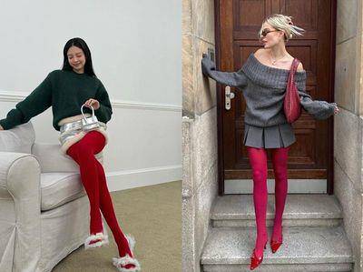 红色裤袜风潮崛起！Jennie、许允真超美示范　2种穿法不翻车