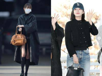 IVE高挑双塔在机场“美腿对决”！张员瑛纤细筷子腿搭黑袜胜出