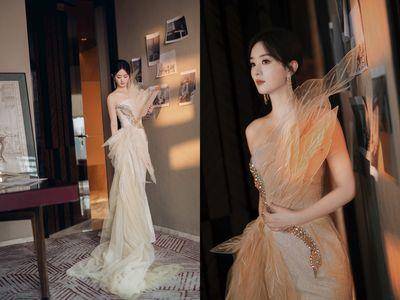 太有心！赵丽颖香槟色羽毛礼服有秘密　粉丝狂赞“仙女姊姊”