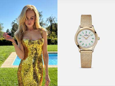 妮可基嫚低胸金礼服好身材全都露　欧米茄特制钻表见证荣耀时刻