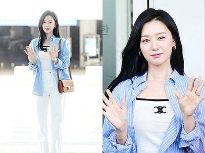 金智媛清爽机场时尚被捕捉　网友狂Tag金秀贤赞：你老婆太美了！