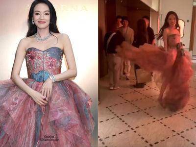 舒淇下班旋转、跳跃样样来　率性露蓬裙下拖鞋